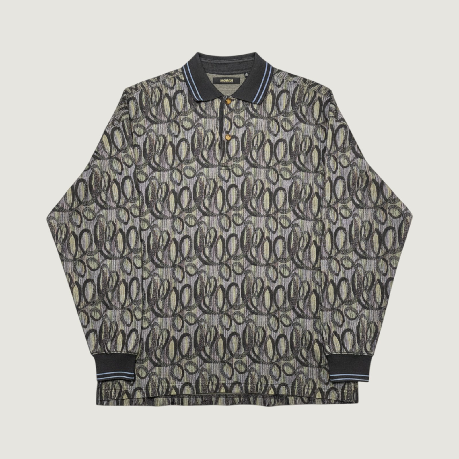Bachrach Vintage 90s Textured Knit Abstract Long Sleeve Polo Shirt Mens Large